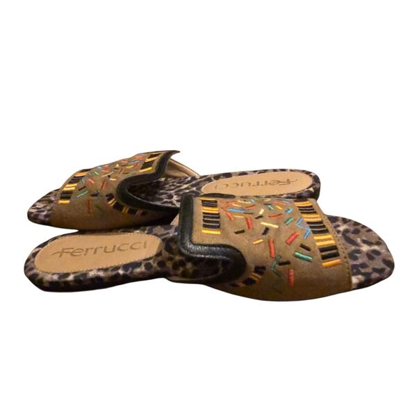 Ferrucci Leopard Embroidered Sandal US 7B Leather Suede Hand Made Maximalist - Picture 7 of 12